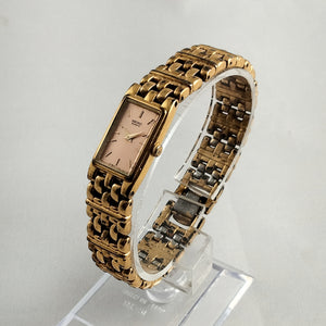 Seiko Women's Gold Tone Watch, Pink Rectangular Dial, Bracelet Strap