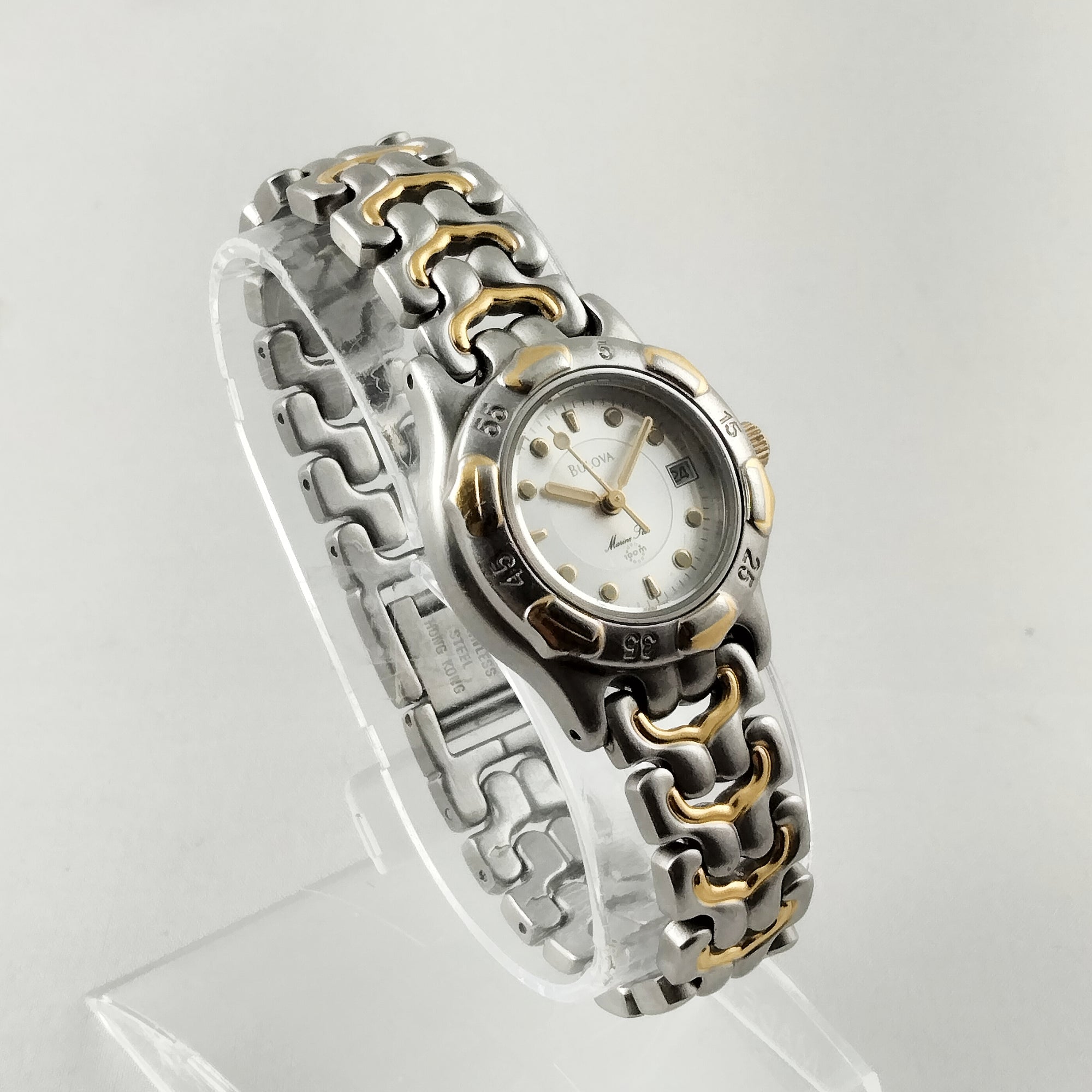 Bulova Men's Silver and Gold Tone Watch, Date Window, Bracelet Strap