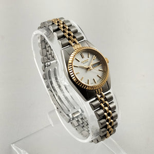 Seiko Unisex Silver and Gold Tone Watch, White Dial, Bracelet Strap