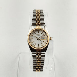 Seiko Unisex Silver and Gold Tone Watch, White Dial, Bracelet Strap