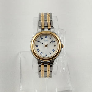 Seiko Unisex Silver and Gold Tone Watch, Navy Dial Details, Bracelet Strap