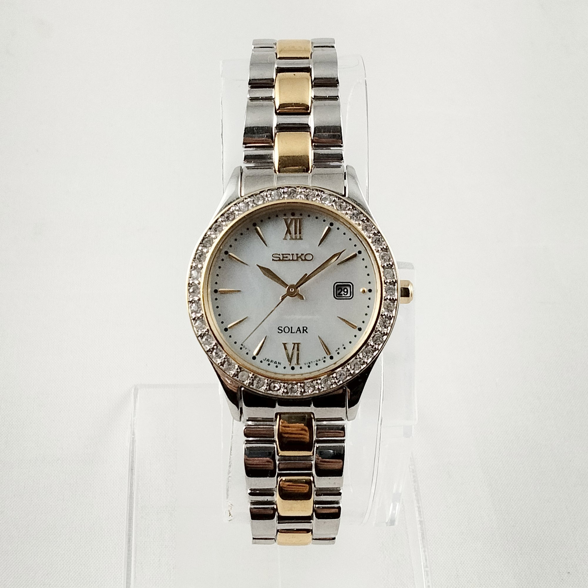 Seiko Unisex Silver and Gold Tone Watch, Mother of Pearl Dial, Bracelet Strap