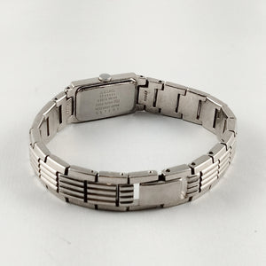 Seiko Women's Petite Silver Tone Watch, Black Rectangular Dial, Bracelet Strap