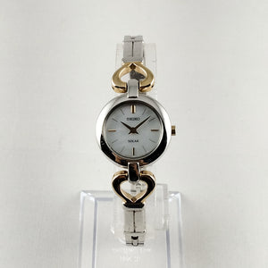 Seiko Women's Silver Tone Solar Watch, Mother of Pearl Dial, Bracelet Strap