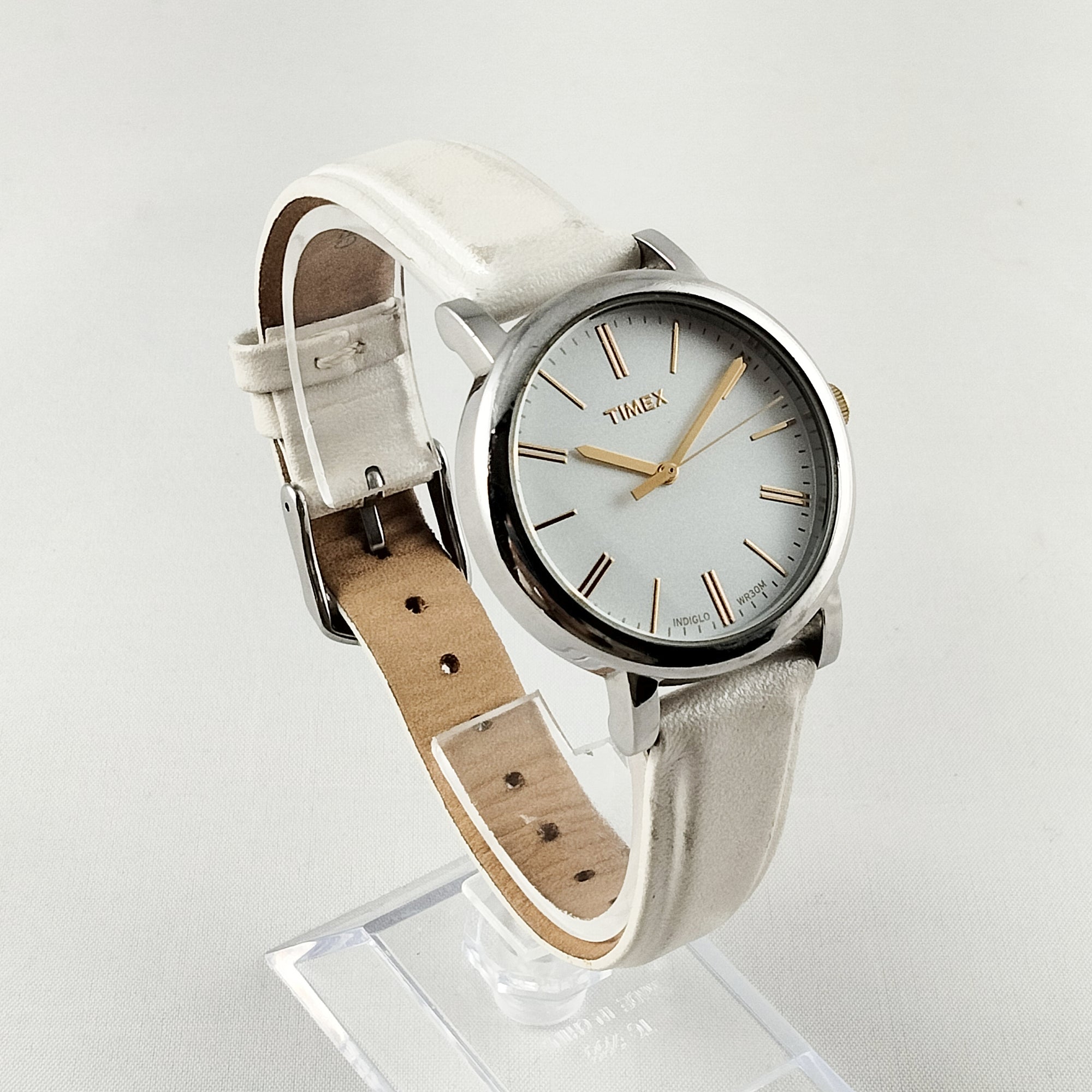 Timex white leather strap watch sales