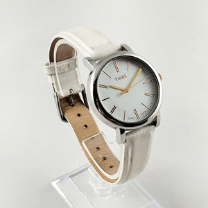 Timex Unisex Watch, Large Face, White Leather Strap