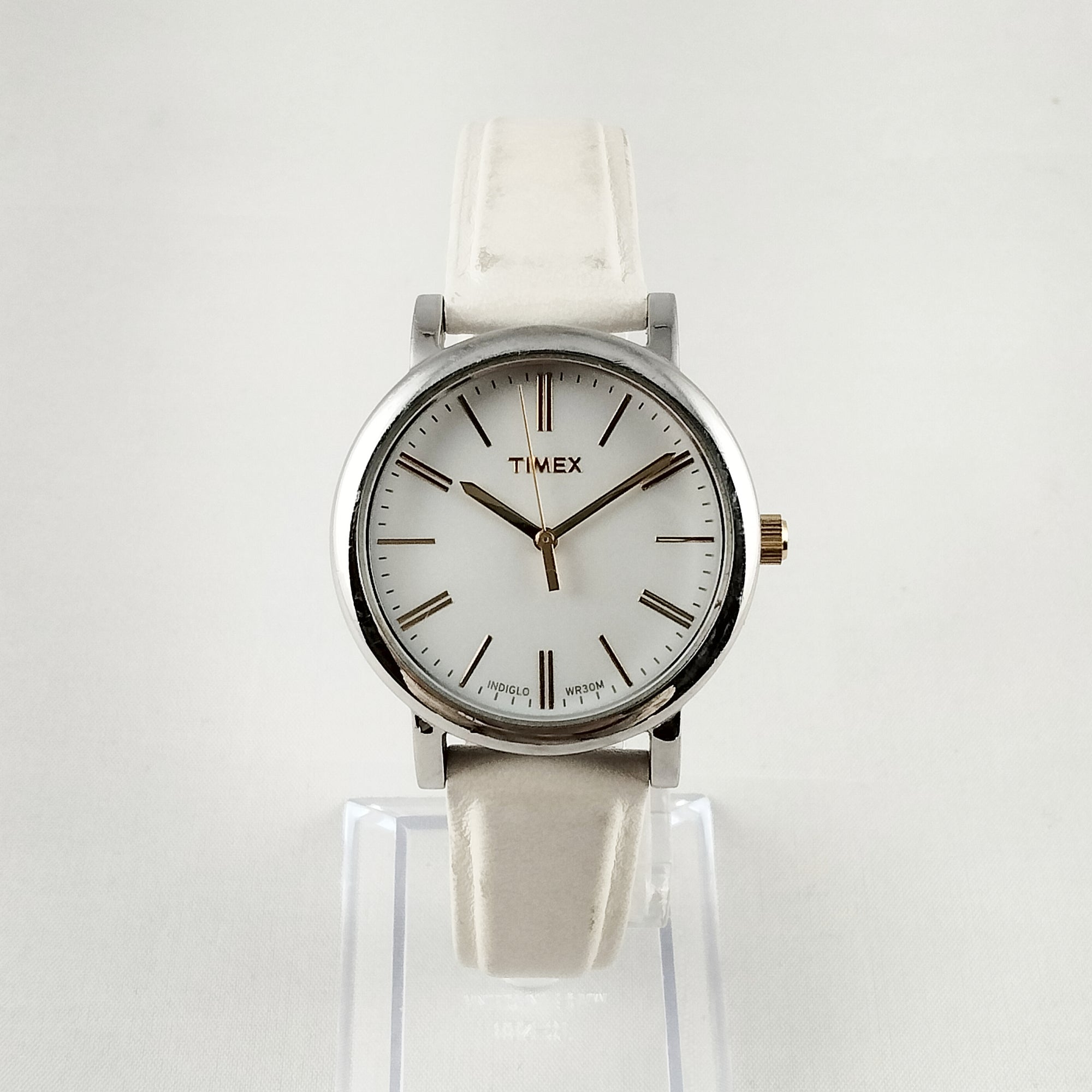 Timex Unisex Watch, Large Face, White Leather Strap