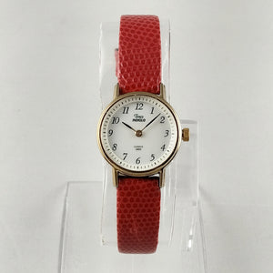 Timex Indiglo Women's Watch, White Dial, Red Leather Strap