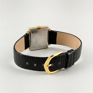 Timex Women's Watch, Black Dial, Rectangular Bezel, Black Lizard Calf Strap