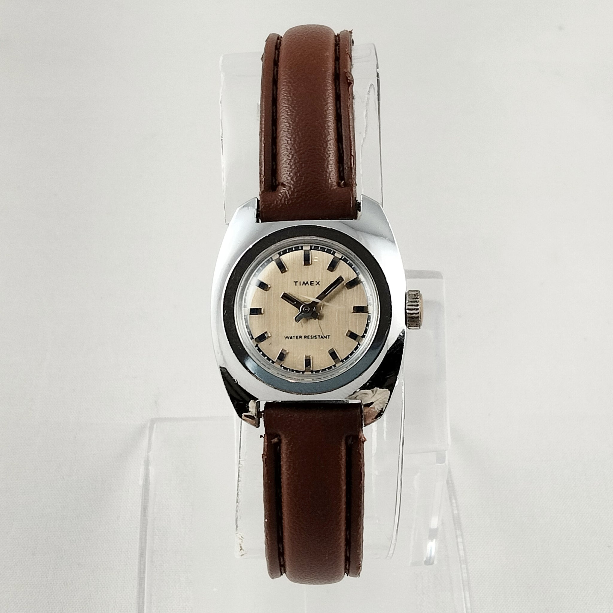 Timex Unisex Watch Navy Dial Details Brown Leather Strap I Like Mikes Mid Century Modern