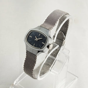 Timex Unisex Silver Tone Watch, Oval Navy Dial, Mesh Strap