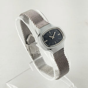 Timex Unisex Silver Tone Watch, Oval Navy Dial, Mesh Strap