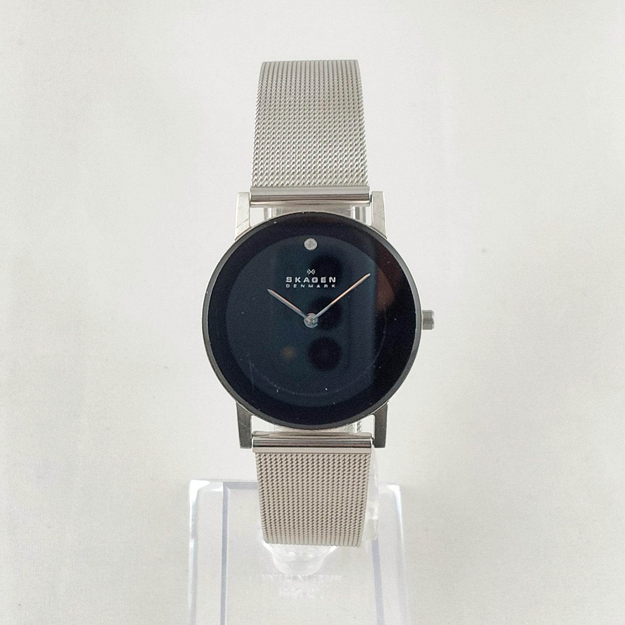 Skagen Unisex Watch, Black Dial with Jewel Details, Mesh Strap