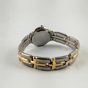 Bulova Unisex Silver and Gold Tone Watch, White Dial, Bracelet Strap