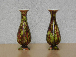 Pair Small Green Brown Ceramic Bud Vases From 1973