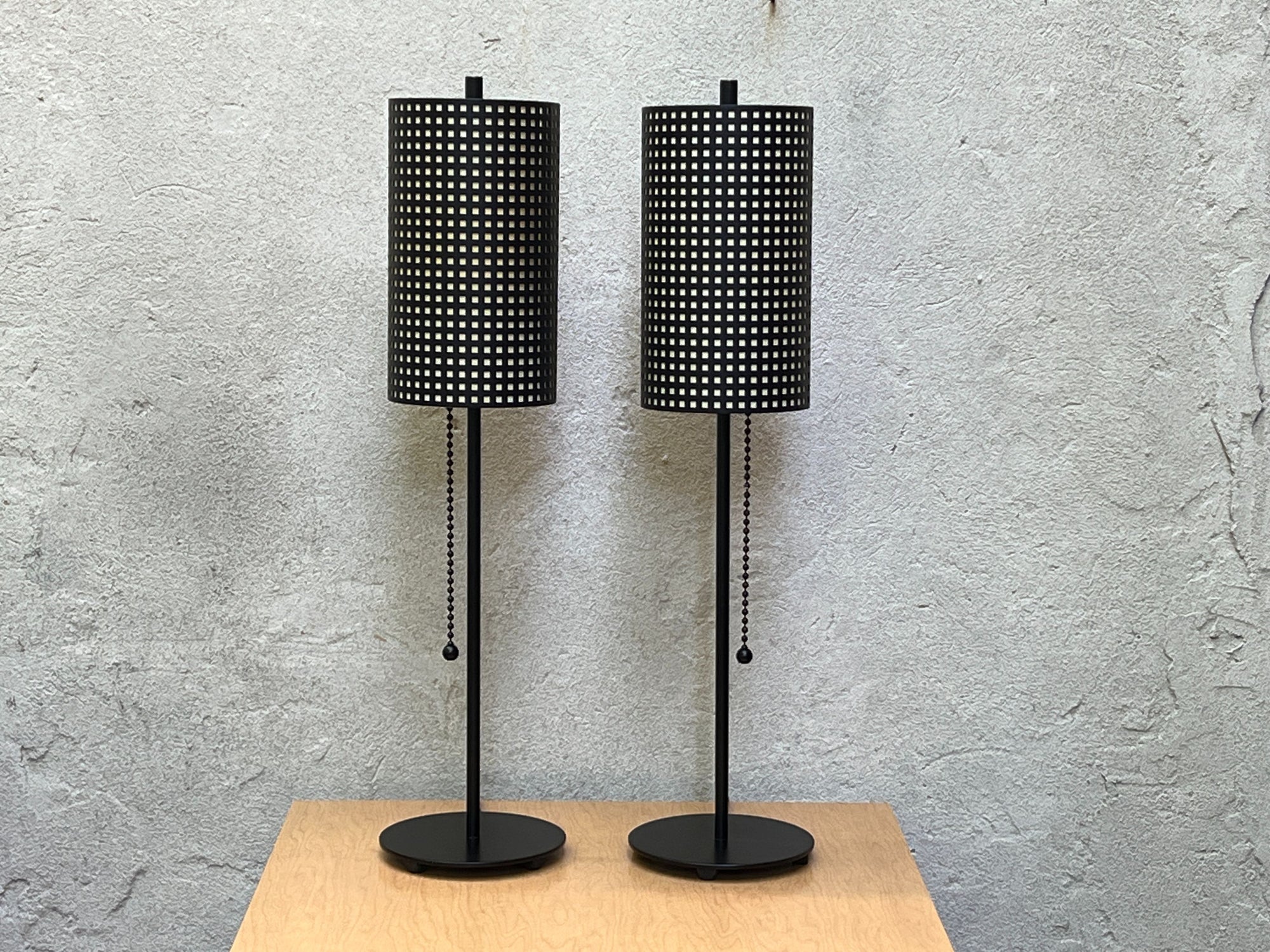 Pair George Kovacs Slim Black Checkered Shade Metal Table Lamps - Mint Condition