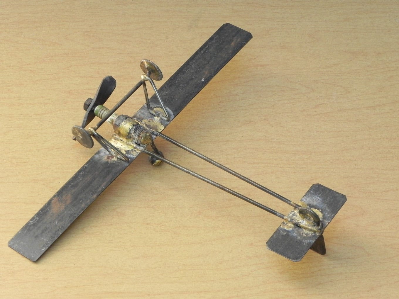 I Like Mike's Mid Century Modern Accessories Artisan Steampunk Old Fashioned Plane Desk Sculpture, Vintage