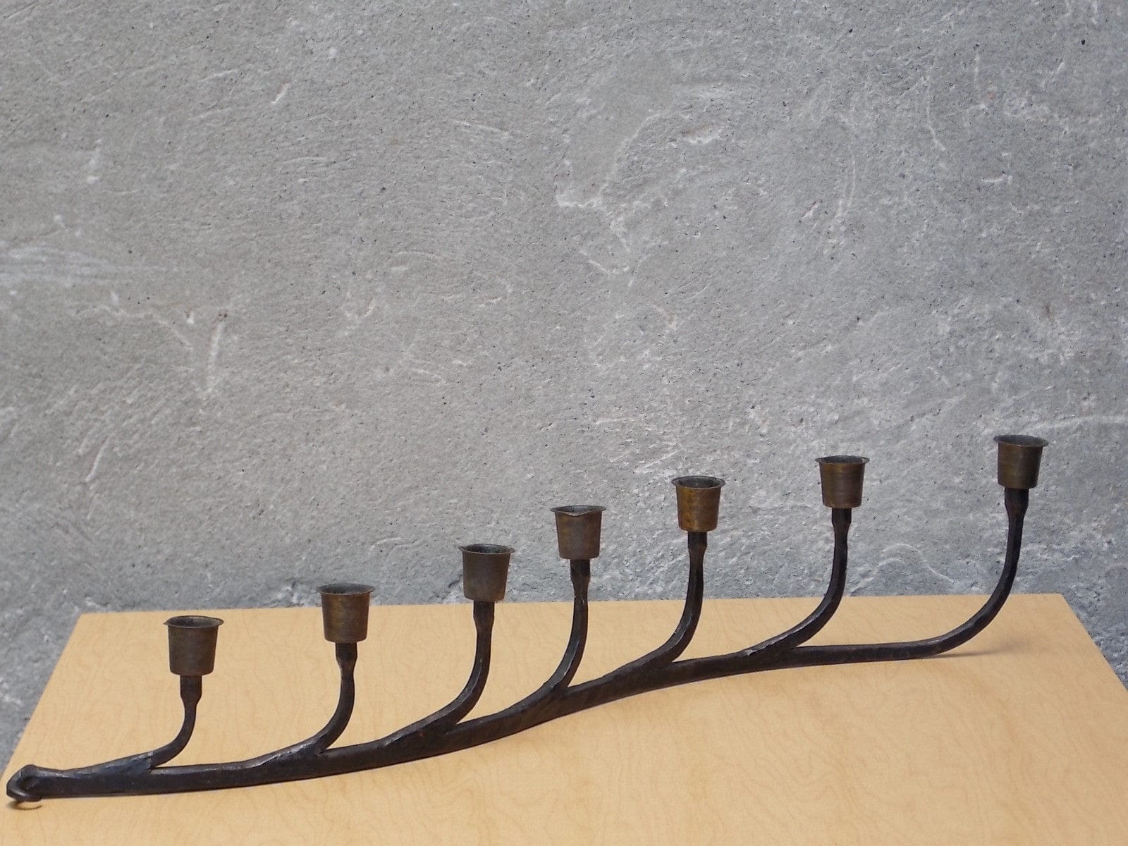 I Like Mike's Mid-Century Modern Accessories Black Hand Forged Wrought Iron 7 Candle Holder - Rustic Centerpiece