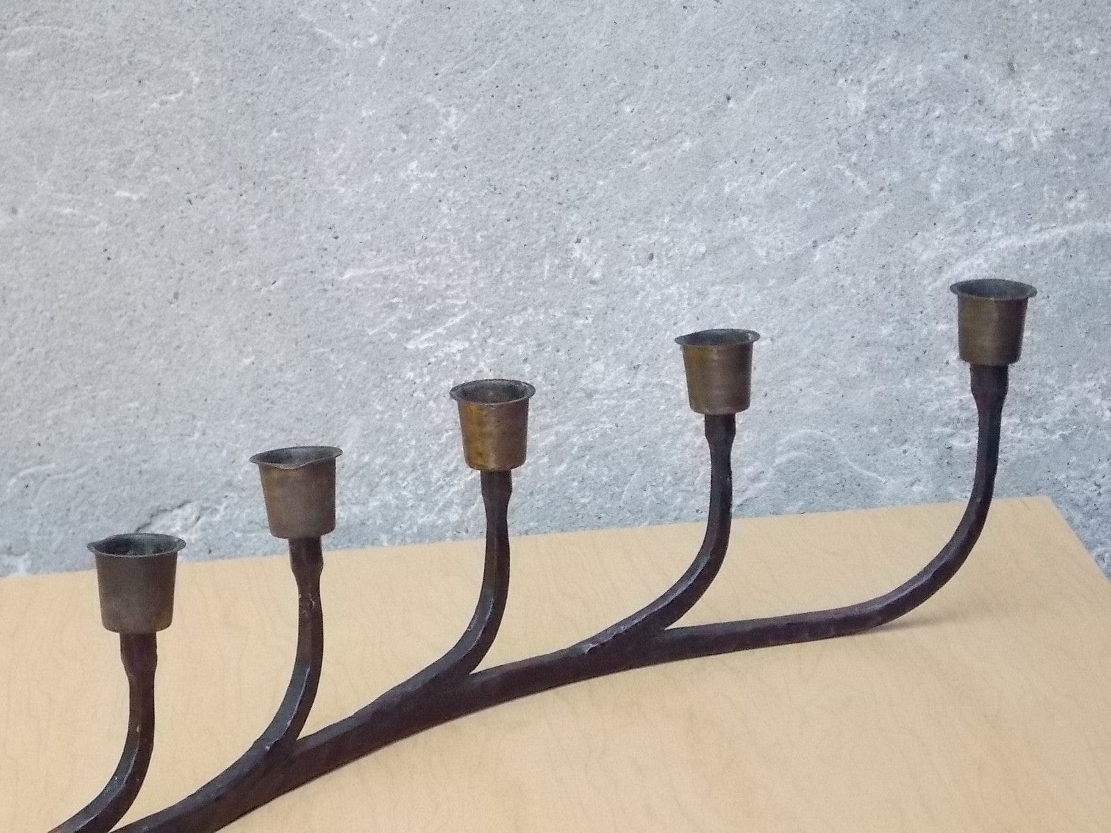 I Like Mike's Mid-Century Modern Accessories Black Hand Forged Wrought Iron 7 Candle Holder - Rustic Centerpiece