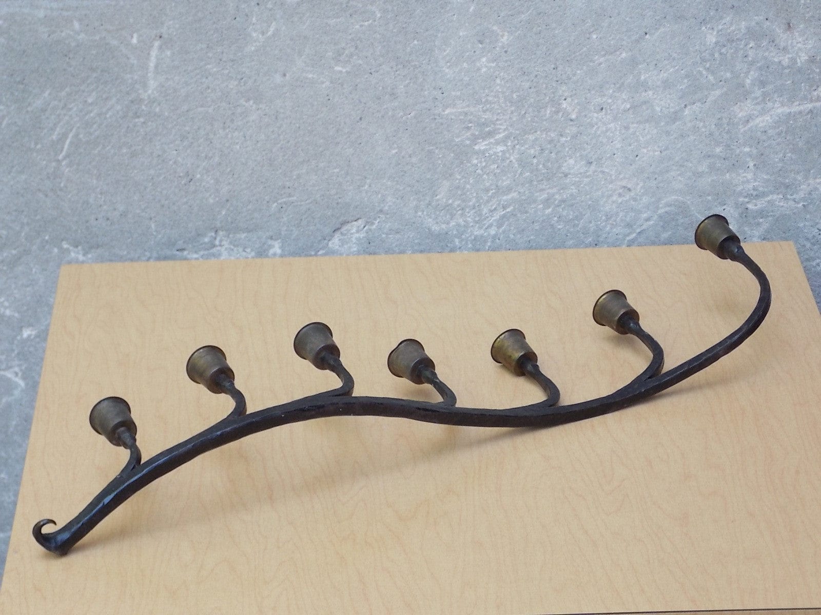 I Like Mike's Mid-Century Modern Accessories Black Hand Forged Wrought Iron 7 Candle Holder - Rustic Centerpiece