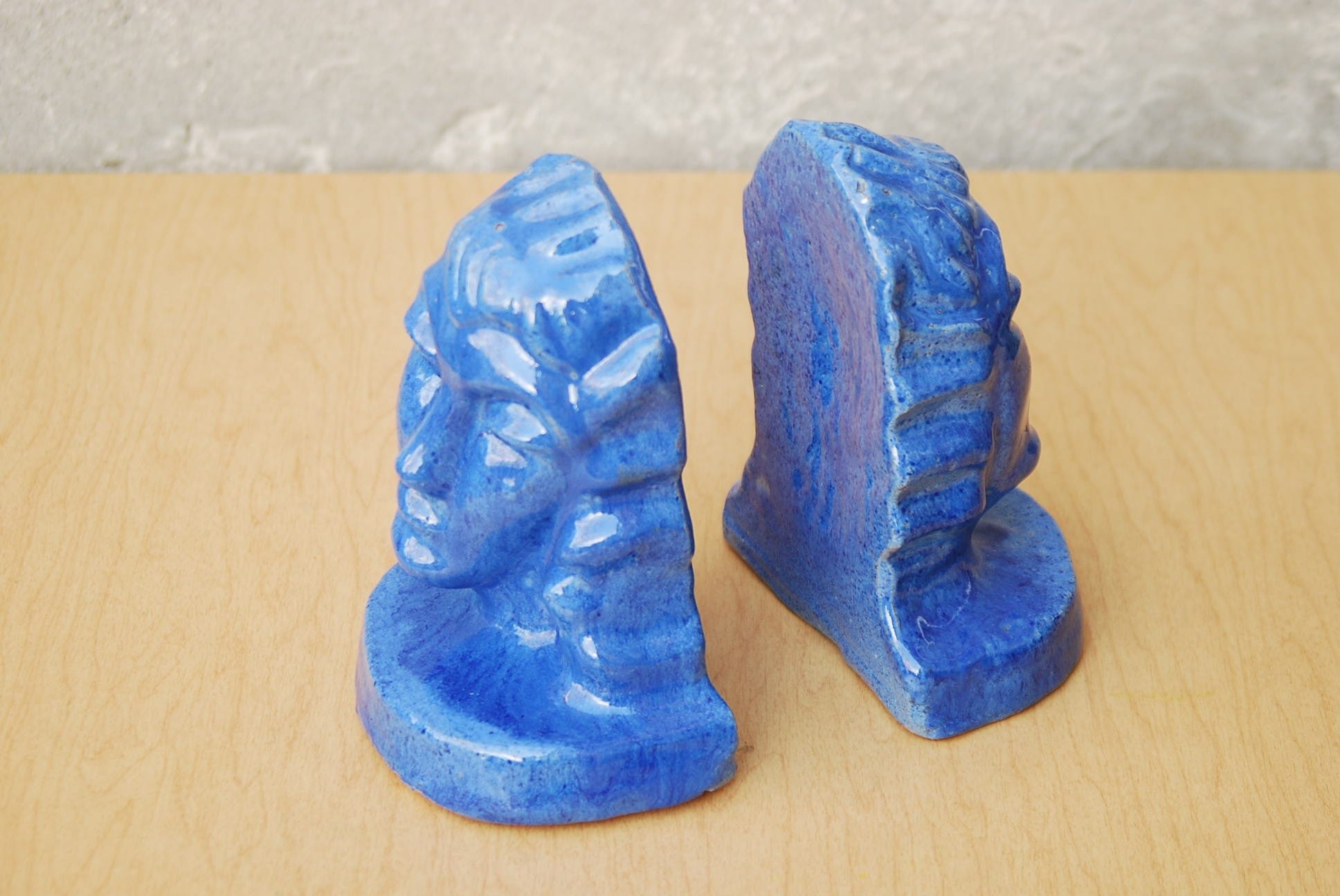 I Like Mike's Mid-Century Modern Accessories Blue Aphrodite Glazed Ceramic Modern Sculptural Bookends