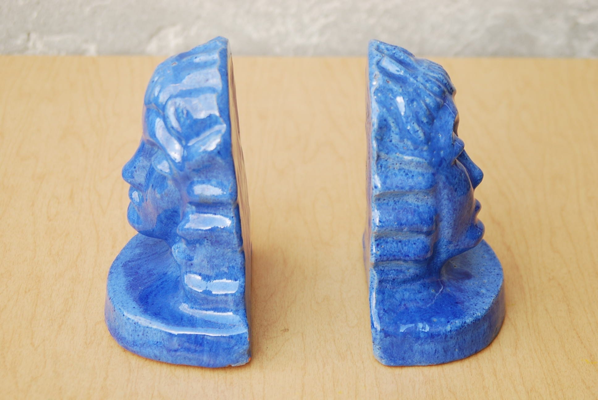 I Like Mike's Mid-Century Modern Accessories Blue Aphrodite Glazed Ceramic Modern Sculptural Bookends
