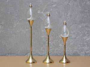 I Like Mike's Mid Century Modern Accessories Brass Descending Glass Teardrop Oil Candle Holders