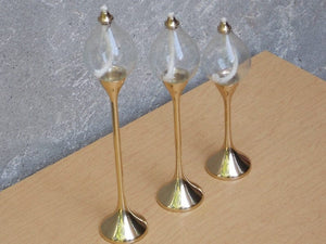 I Like Mike's Mid Century Modern Accessories Brass Descending Glass Teardrop Oil Candle Holders