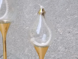 I Like Mike's Mid Century Modern Accessories Brass Descending Glass Teardrop Oil Candle Holders
