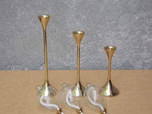 I Like Mike's Mid Century Modern Accessories Brass Descending Glass Teardrop Oil Candle Holders