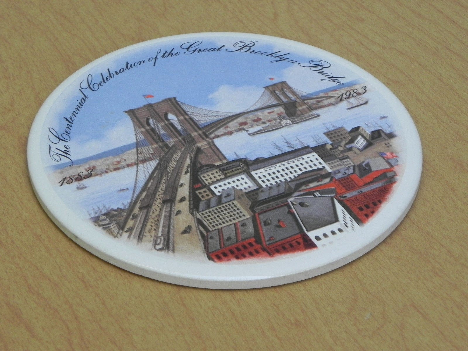 I Like Mike's Mid Century Modern Accessories Brooklyn Bridge Centennial Ceramic Trivet / Hot Plate