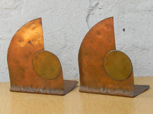 I Like Mike's Mid-Century Modern Accessories Copper Brass Thin Sculptural Hand Wrought Bookends