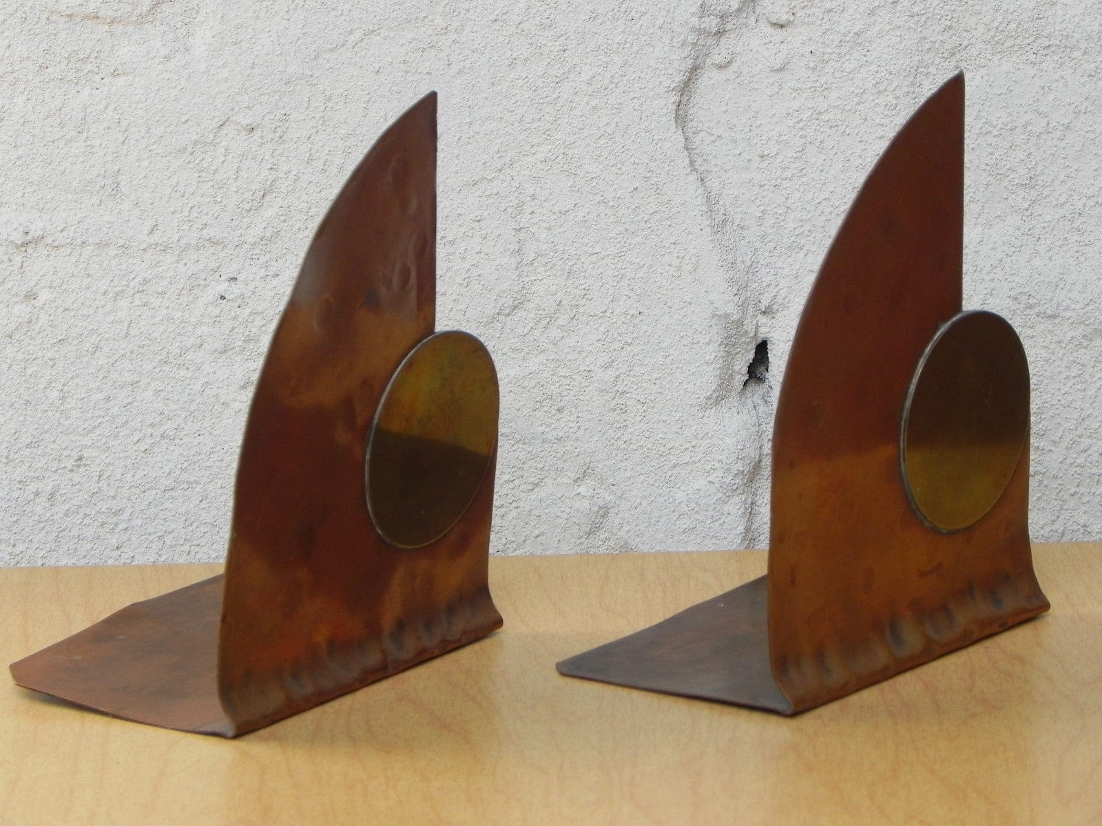 I Like Mike's Mid-Century Modern Accessories Copper Brass Thin Sculptural Hand Wrought Bookends