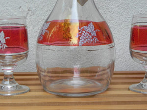 I Like Mike's Mid Century Modern Accessories Cranberry Red & Clear Decanter Glass Set by Lubiana, Made in Italy