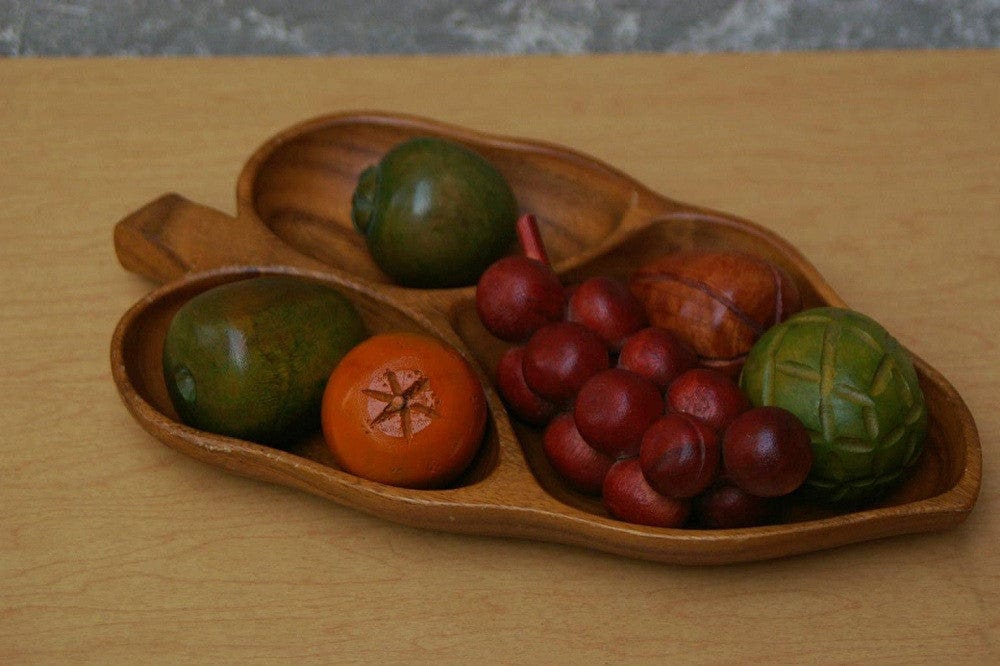 I Like Mike's Mid-Century Modern Accessories Danish Modern Carved Wooden Fruit in a Bowl