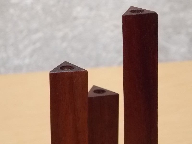 I Like Mike's Mid-Century Modern Accessories Danish Walnut Triangle 3-Candle Candle Stick Holders