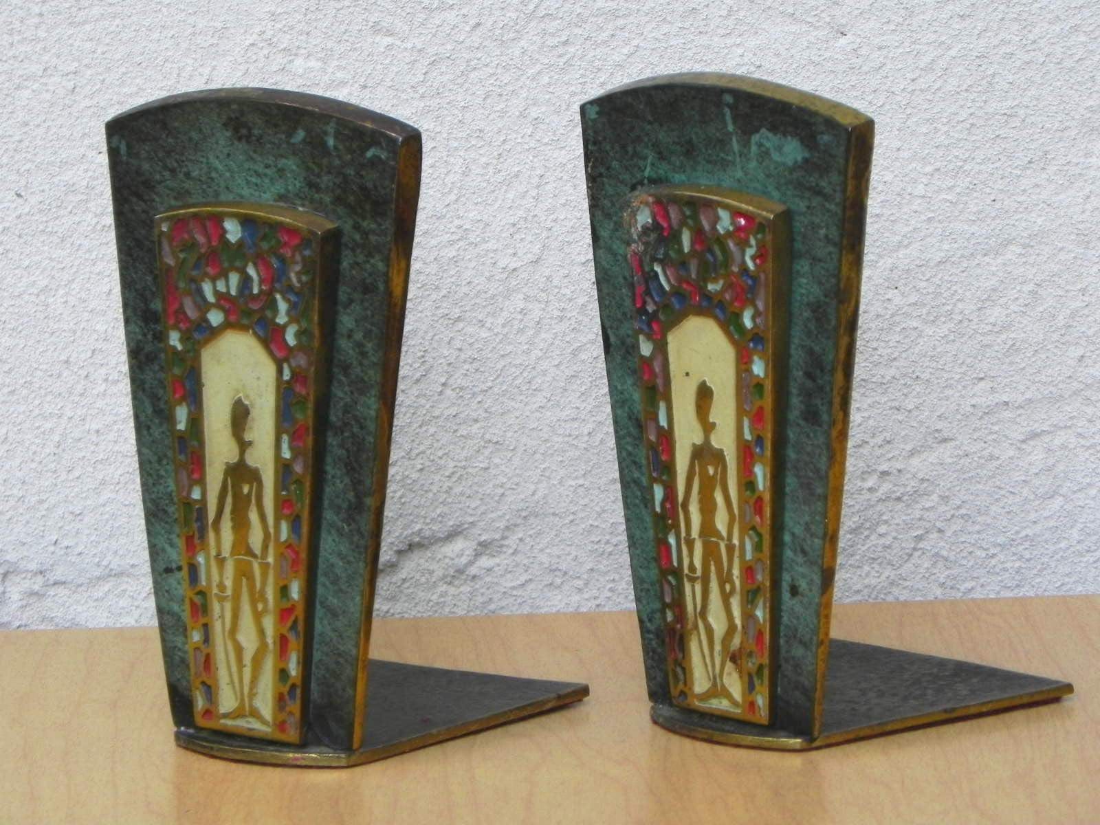 I Like Mike's Mid-Century Modern Accessories Dayagi Ornate Brass Enameled Judaica Bookends