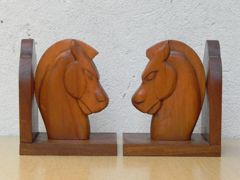 I Like Mike's Mid Century Modern Accessories Deco Handmade Wooden Horse Head Bookends