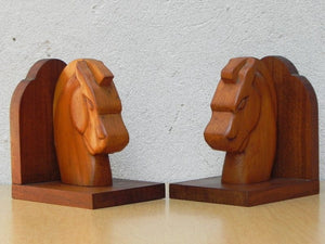 I Like Mike's Mid Century Modern Accessories Deco Handmade Wooden Horse Head Bookends