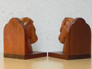 I Like Mike's Mid Century Modern Accessories Deco Handmade Wooden Horse Head Bookends