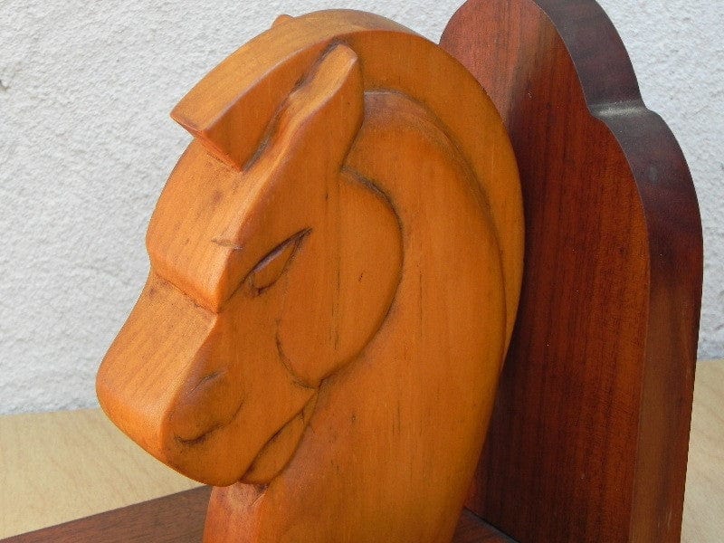 I Like Mike's Mid Century Modern Accessories Deco Handmade Wooden Horse Head Bookends