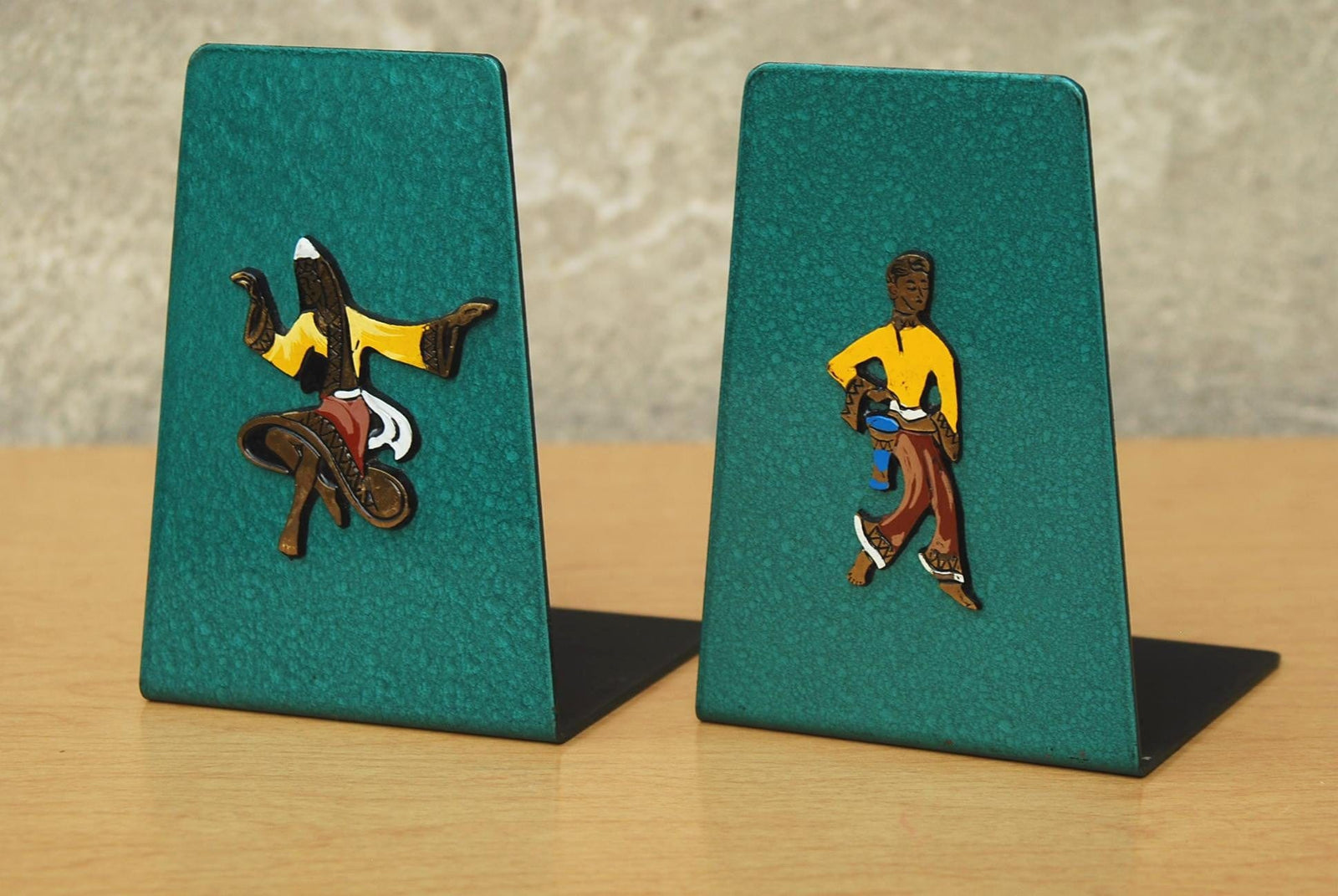 I Like Mike's Mid-Century Modern Accessories Default Vintage Aqua Green Enameled Metal Bookends