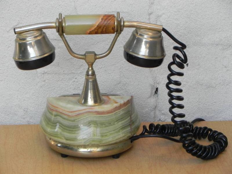 I Like Mike's Mid-Century Modern Accessories European Jade Marble Antique Style Telephone