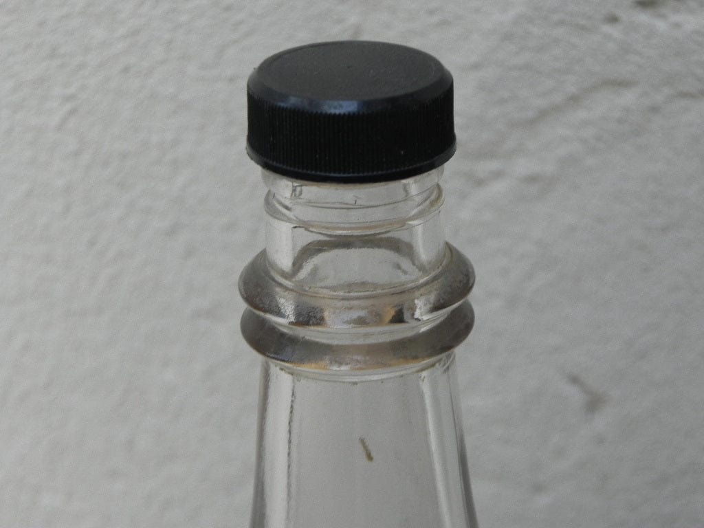 I Like Mike's Mid Century Modern Accessories Glass 1950's Genie Bottle with Lid, Gold and Orange Graphics