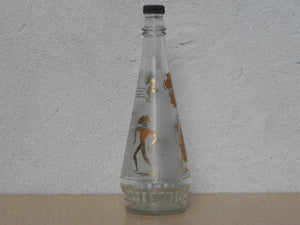I Like Mike's Mid Century Modern Accessories Glass 1950's Genie Bottle with Lid, Gold and Orange Graphics