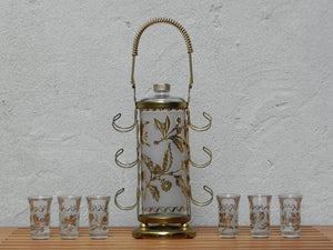 I Like Mike's Mid Century Modern Accessories Glass Liquor Bottle and Cordial Glasses, Carrying Case