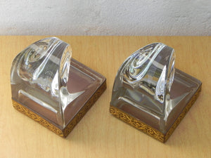 I Like Mike's Mid-Century Modern Accessories Glass Scroll Bookends With Good Embossed Leather Trim