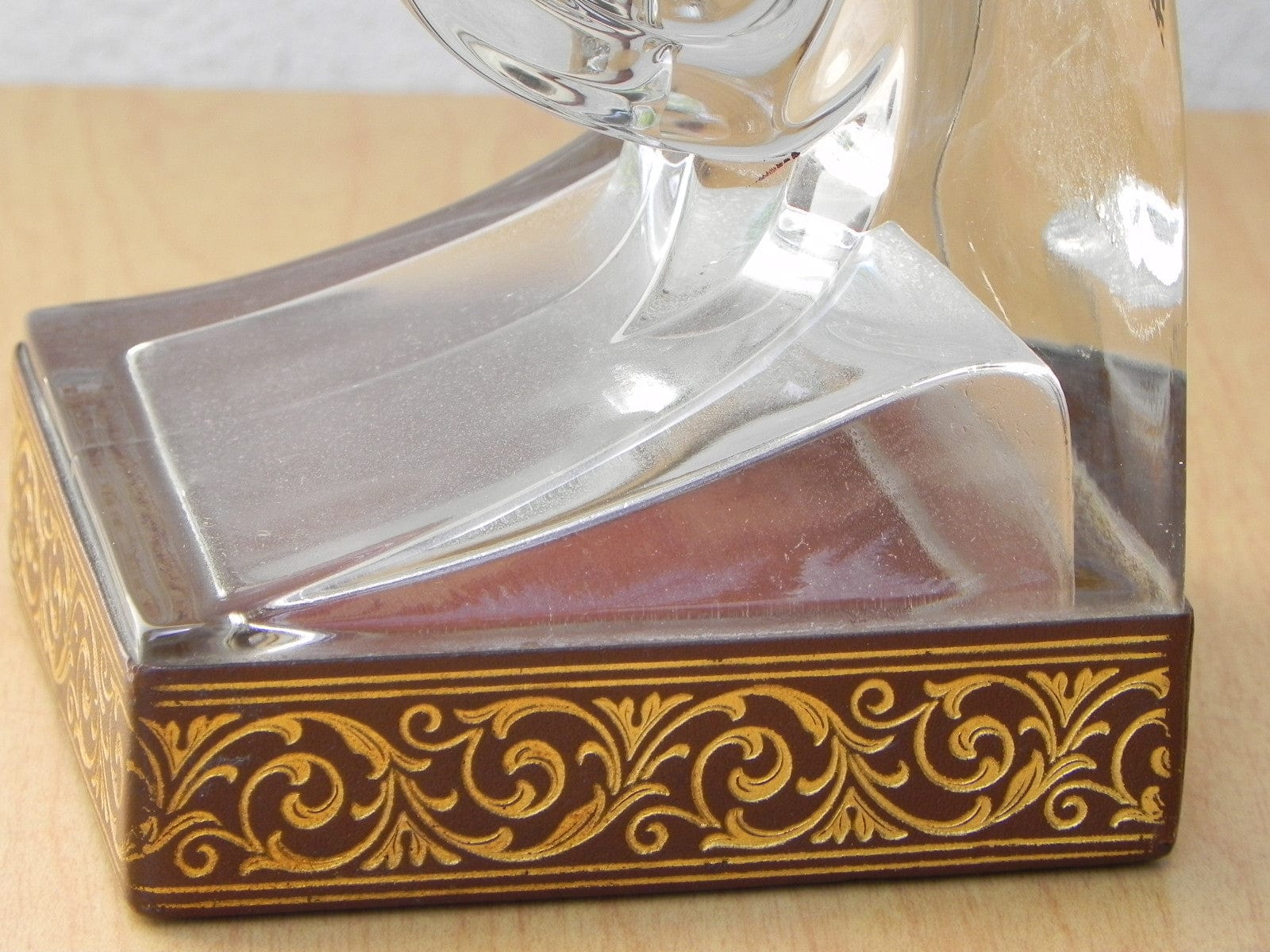I Like Mike's Mid-Century Modern Accessories Glass Scroll Bookends With Good Embossed Leather Trim