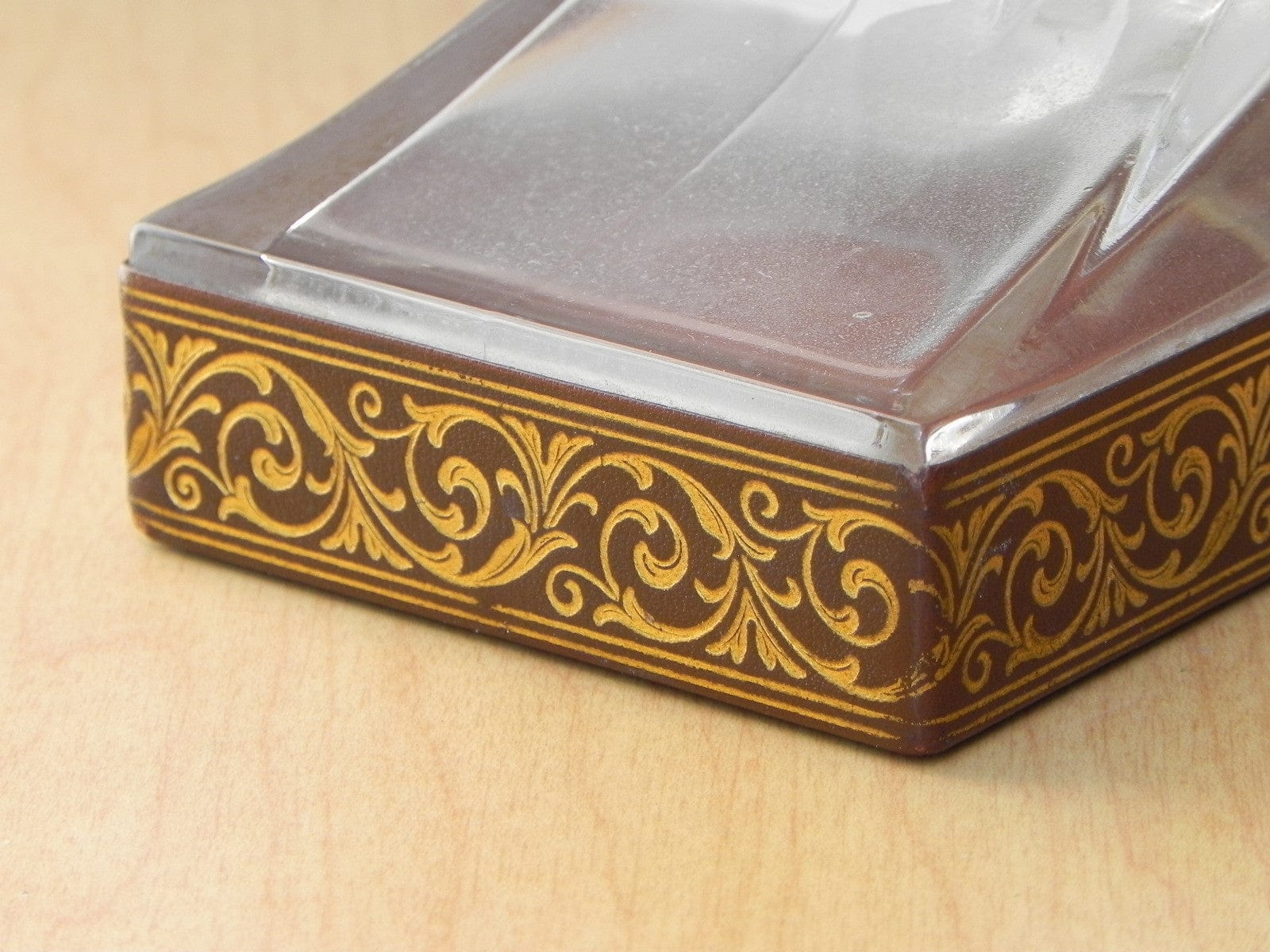 I Like Mike's Mid-Century Modern Accessories Glass Scroll Bookends With Good Embossed Leather Trim