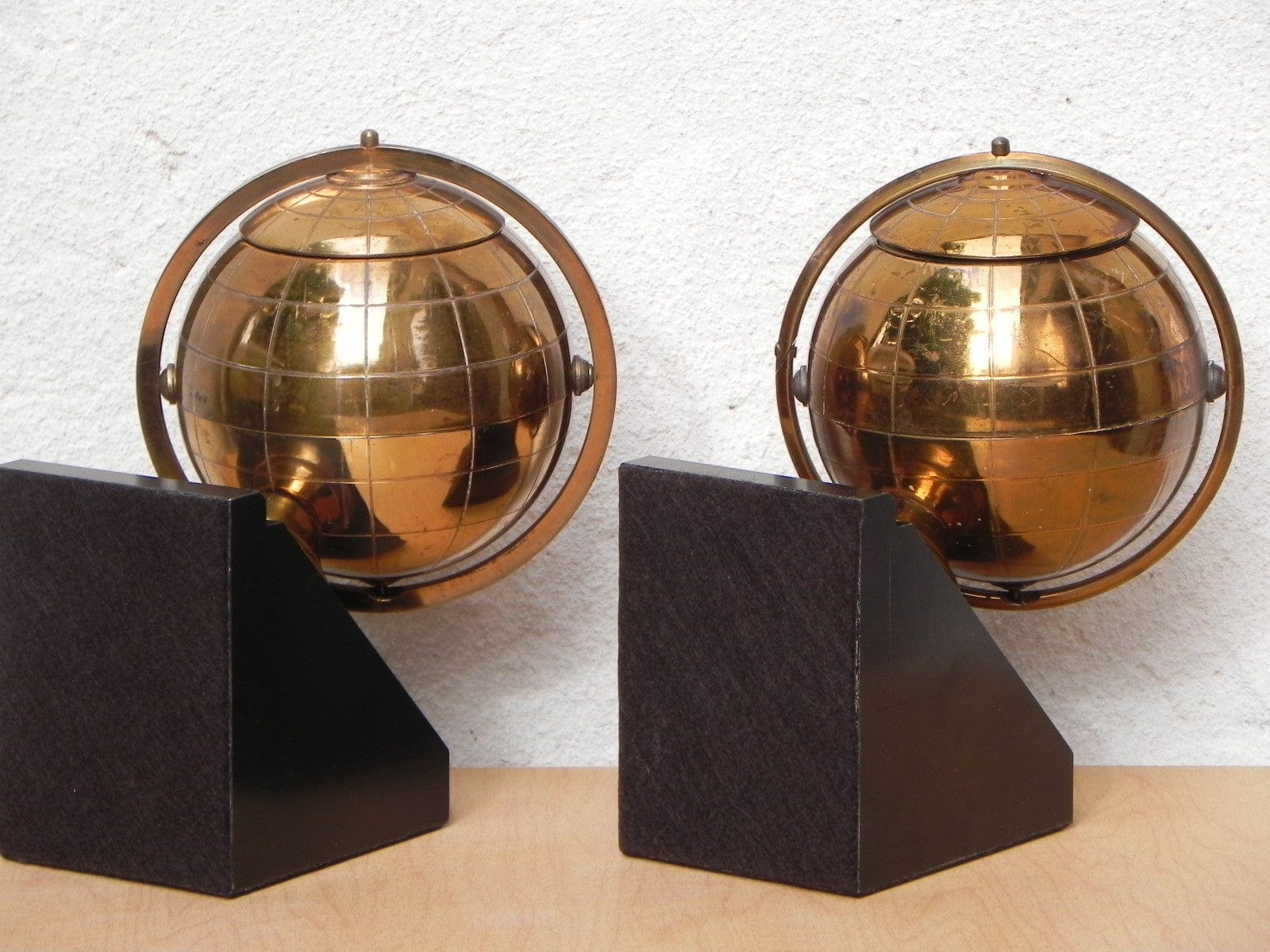 I Like Mike's Mid-Century Modern Accessories Globe Metal Bookends with Tobacco Holder Compartments